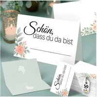 Funke & Brand Grußkarten 50x Schön, dass du da bist Tischkarten Floral Design