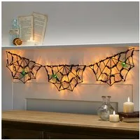 Lights4fun LED Dekolicht 90cm Halloween Lichterkette Spinnennetz