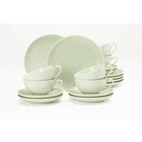 Seltmann Weiden Geschirr-Set Teeservice 18-teilig klein Amina seladon (18-tlg), 6 Personen, Porzellan, Teller, Tassen, grün, Amina