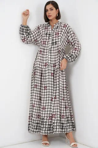 Gemustertes V-Ausschnitt Maxikleid
