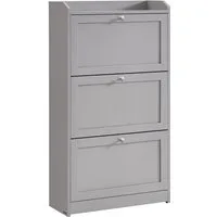 VASAGLE Schuhschrank 3 Klappen, Schuhkipper, Schuhaufbewahrung, Flur, 24 x 60 x 121,2 cm Oberplatte, Trennwand verstellbar, für bis zu 12-20 Paar Schuhe, grau