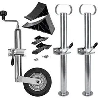 Trucky Anhänger-Stützrad Set Stützrad für Anhänger + 2x Anhängerstützen + 2x Unterlegkeile