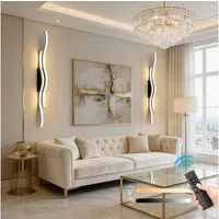 Jibenhome LED Wandleuchte LED Wandleuchte Innen Wandlampe Wave Line,Minimalistische, LED fest integriert, mit Fernbedienung & Touch-Steuerung,3000K-6000K,Timer