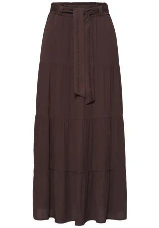 Street One - Femininer Maxirock mit Volants und Bindegürtel braun - Gr. - 36