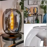 hofstein Tischleuchte Tischlampe aus Metall/Glas in Schwarz/Rauchfarben, ohne Leuchtmittel, mit Glasschrim(20cm), Schalter am Kabel, 1 x E27, ohne Leuchtmittel