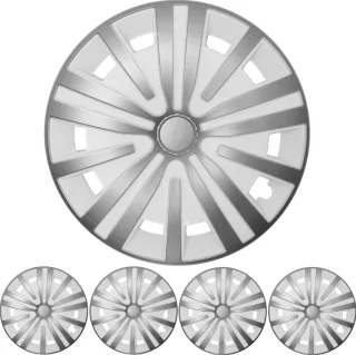 4x PREMIUM DESIGN Radkappen Radzierblenden Set Spinel 15 ZOLL in Silber / Weiß