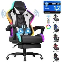 HOMALL Gaming-Stuhl mit LED,Ergonomisch,Fußstütze,computerstuhl,gaming stuhl mit massage (Die LED-Beleuchtung ist einstellbar, das Massagekissen für den Rücken ist beweglich), Ergonomischer Bürostuhl,Kopfstütze und Lendenstütze