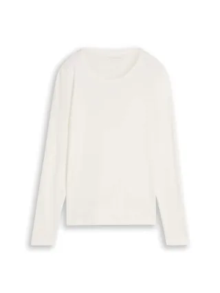 Tom Tailor - Basic Langarmshirt aus Baumwolle Whisper White - Gr. - L