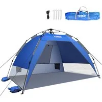 Yorbay Strandmuschel Automatik-Strandzelt Campingzelt mit UV-Schutz 50+ für 2-3 Personen, (mit Heringen, Sandtasche und Tragetasche), schnell aufbauend für Strand, Garten, Camping, Anglen, Outdoors