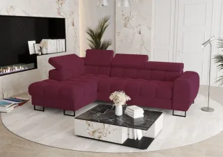 Ecksofa Schlafsofa BASTIEN in Stoff Terra Bordeauxrot Ottomane Links