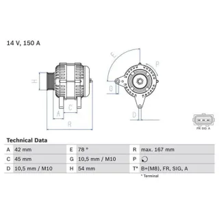 Bosch Lichtmaschine 150A Ford C-Max Fiesta 5 Focus 2 Volvo C30 S40 II V50