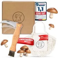 Eli Taschenmesser Pilzmesser mit Bürste und Tasche aus Baumwolle - Klappmesser, (Gartenhippe - Pilzbürste - Beutel - Schnitzmesser, 2 St., hochwertiges Schwammerlmesser mit Pinsel - Gartenmesser), ergonomischer Griff - Links und Rechtshänder - Tasche