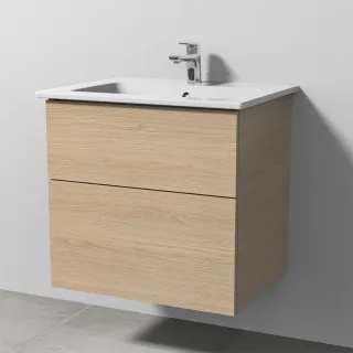 Sanipa 3way Keramik-Set Venticello Keramik-Waschtisch und Unterbau mit 2 Auszügen, Eiche-Nordic SM32248