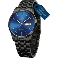 S&T Design Quarzuhr Herren Uhr Edelstahl Armbanduhr Herrenuhr, (Geschenkebox (Etui), inkl. Armbandkürzer & Etui), Männer Uhr Schwarz Datum Wasserdicht 3Bar