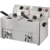 GastroHero Fritteuse Doppel Fritteuse ECO 10+10 Liter mit Ablasshahn Edelstahl, 3250 W