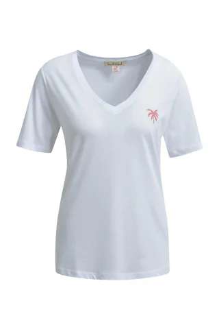 Smith&Soul - T-Shirt V-Neck Chest Embroidery white - Gr. - L