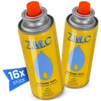 ZMC Gaskartusche 16x Butan Gas Kartusche 227g Butangas Bajonett-Anschluss, Zubehör für Gaskocher Gaskartusche Campingkocher Brenner, MSF-1a Gaskartuschen Campinggas Bunsenbrenner Campingkocher