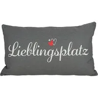 CEPEWA Dekokissen Kissen Lieblingsplatz 40x25cm grau Baumwolle PES 180g Reißverschluss