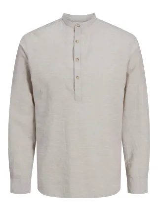 JACK&JONES - JJESUMMER HALF PLACKET SHIRT LS SN crockery - Gr. - XL