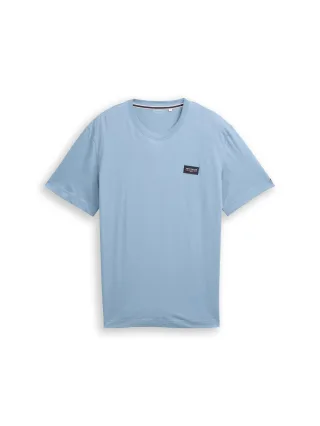 Tom Tailor - T-Shirt aus Baumwolle mit Logo-Badge mountain spring blue - Gr. - L