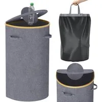 skelo Flaschenkorb Pfandflaschen Sammelbehälter mit Deckel 100L Flaschensammler, 100 l, 43x33x76 cm, Flaschensammler mit Loch Flaschen Organizer Pfandbehälter
