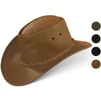 BLACK FOREST FOX Cowboyhut MELBOURNE Unisex Cowboy Western Wickel Rindsleder Hut Beige Brown Größe L
