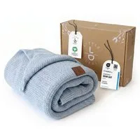 Babydecke Baby Strickdecke, %100 Bio Baumwolle, Atmungsaktiv, 80x100cm, Babyblau, Little Dedi