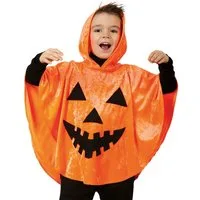 Fries Kostüm Kinder Cape Kürbis 1-tlg mit Kapuze Orange Halloween Karneval 98 - 116, Mit Kapuze