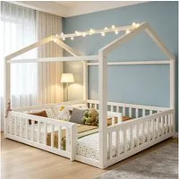 REDOM Kinderbett Holzbett Funktionsbett (mit LED & Sicherheitsgitter aus Kiefernholz, 90x190cm*2/180x190cm), ohne Matratze