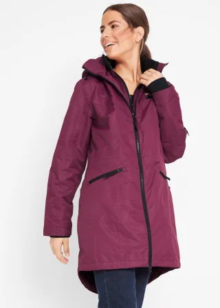 bonprix Wasserdichter Funktions-Outdoor-Übergangsmantel mit Kapuze 2 in 1-Optik, lila, Gr.50, Regenjacke mit zahlreichen Taschen