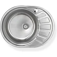Stabilo Sanitär Edelstahlspüle Einbauspülbecken Chrom rund aus Edelstahl mit Abtropffläche, 58/45 cm, (Komplett-Set, inklusive Zubehör), Spüle ist Rost-und Hitzebeständig