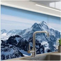 KitchenYeah Küchenrückwand Muster selbstklebend (keine Folie) Landschaft - Berge - Schnee - Weiß, (1-tlg), Spritzschutz, Küche, Rückwand, Küchenwand, Küchenfront, 30x20 cm