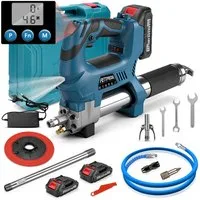 XERSEK Akku-Kartuschenpistole 15000PSI Akku-Fettpresse mit 3 Düse, LED-Licht, Elektro Schmierpistole, (Mengenzähler, 1m Schlauch, Zyklische Dosierung Kompatibel Makita Akkus, 18cm Verzinktes Rohr), Zwei Befüllarten: Kartusche, Fettbehälter. Für Lager