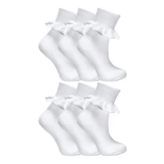 6er Pack Baby-Mädchen Weiße Weiche Rüschensocken mit Spitze