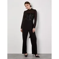 Apricot Jumpsuit Jumpsuit mit Paillettenverzierung mit Semitransparenz