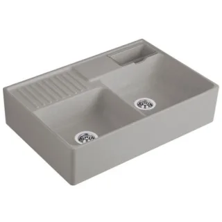 Villeroy und Boch Spülstein Doppelbecken 632392KD Ablaufgarnitur, Exzenterbetätigung, Resteschale, Fossil