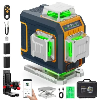 EU US Direct CIGMAN CM-S04 16 Lines Green Beam Laser Level 4x360° Self Leveling LCD Display 30m Range Rechargeable Batte
