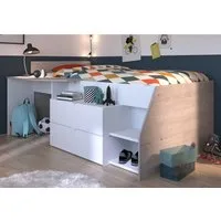 Parisot Hochbett Milky (Kinderbett Liegefläche 90 x 200 cm, in weiß oder Eiche) mit viel Stauraum