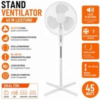 Ertex Standventilator Ventilator Standventilator 45 W, 40 cm, Höhe 125 cm, 3 Stufen Weiß