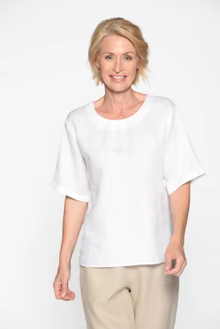 CLARINA - Rdh.-Bluse, 1/2 Arm, uni weiss - Gr. - 44