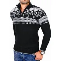 Reslad Strickpullover Reslad Herren Strickpullover Crewneck Zipper Norweger Pullover RS-3110 (1-tlg) Strickpullover Männer Norwegermuster Troyer