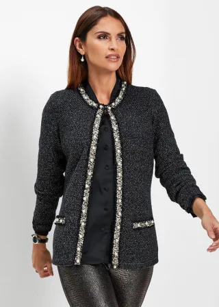 bonprix Strickjacke mit Perlen, schwarz, Gr.40/42 (M), Edle Strickjacke mit schmückenden Perlen, 43% Baumwolle