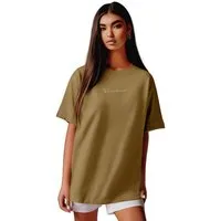 Reichstadt Oversize-Shirt Damen Oversized Kurzarmshirt Brand Stick 23RSW044 mit Stitching am Kragen