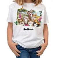 Tini - Shirts Print-Shirt Katzen Selfie Motiv Kindershirt lustiges Katzen Motiv -Tiere / Katzen / Schmetterling : Selfie Katzen