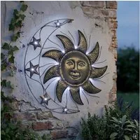 abc HOME Wanddekoobjekt LED Solar Wanddeko Sonne Mond Sterne – Metall-Bild mit Lichtsensor