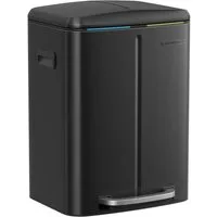 SONGMICS Mülleimer Küche, 2 x 20 L, Mülltrennsystem 2 Fächer, Treteimer, geruchsdicht, Abfalleimer Metall, Inneneimer aus Kunststoff, Softclose, schwarz