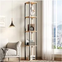 Flieks Bücherregal Standregal mit einstellbare LED-Beleuchtung, 4 Ebenen Eckregal, 1-tlg., Mehrzweckregal Lagerregal aus MDF, 4 Fächern, Naturholzfarbe&Schwarz