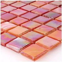 Mosafil Mosaikfliesen Glasmosaik Fliesen Divina Perlmutt Effekt Rot, Glas 31.700x31.700, rot, Verlegefertig auf ein Netz geklebt - Frostsicher - Wasserfest