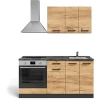 Vicco Küchenzeile R-Line, Goldkraft Eiche/Anthrazit, 160 cm mit Herdumbauschrank ohne...