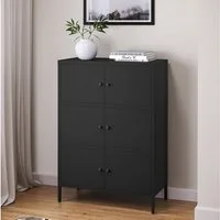 skølm Kommode Atriona aus Metall (Schwarz, 3 Fächer & 6 Türen), Metallschrank 113,5 x 80 x 38 cm, auch verfügbar mit 2 Fächern